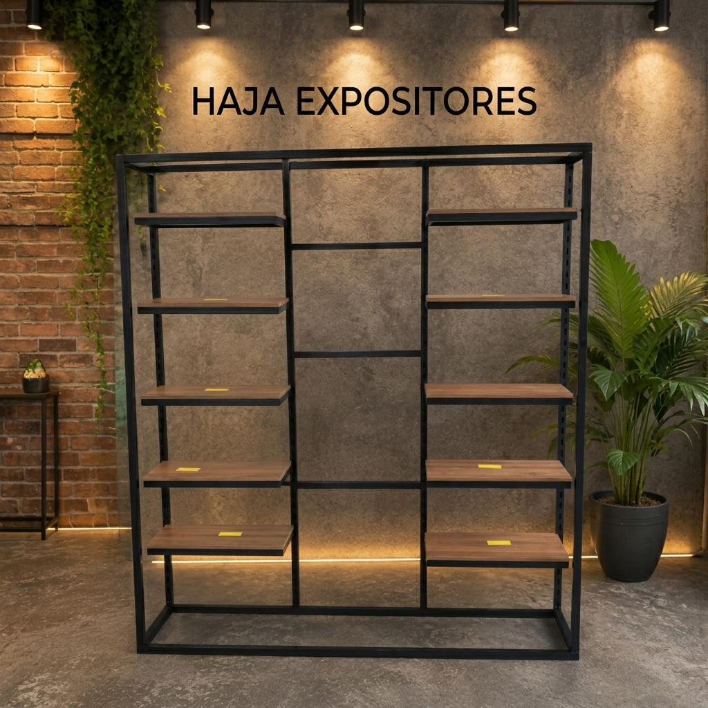 Expositor tipo box e mesa comercial com vidro